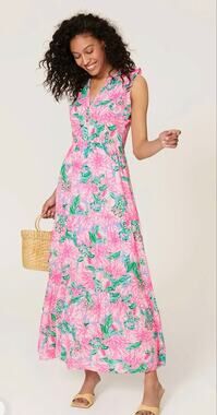 Lilly Pulitzer Plus Destini Maxi Dress Pink Blossom Try Your Zest Size 14